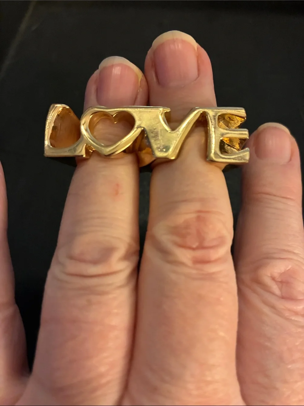 LOVE Gold Double-Finger Statement Ring  NWOT